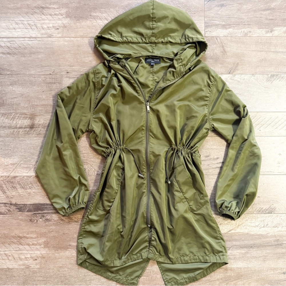 Love Tree Olive Utility Hooded Anorak Jacket Small Lightweight Zip Up